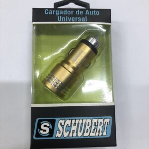 CARGADOR DE VEHÍCULO UNIVERSAL CON CONECTOR AL CENICERO ENTRADA DE DOBLE CABLE USB Y CARGA RÁPIDA MARCA SCHUBERT