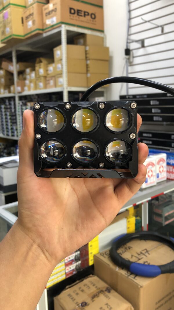 PAR DE FARO DE 6 LUPAS LED DUAL AMARILLO-BLANCO NEBLINERO MULTIVOLTAJE 12-24V RESISTENTE A IMPACTO, CORROSIÓN, AGUA Y LODO 95W SIN VENTILADOR
