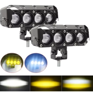 PAR DE FARO DE 4 LUPAS LED DUAL AMARILLO-BLANCO NEBLINERO MULTIVOLTAJE 12-24V RESISTENTE A IMPACTO, CORROSIÓN, AGUA Y LODO 95W SIN VENTILADOR